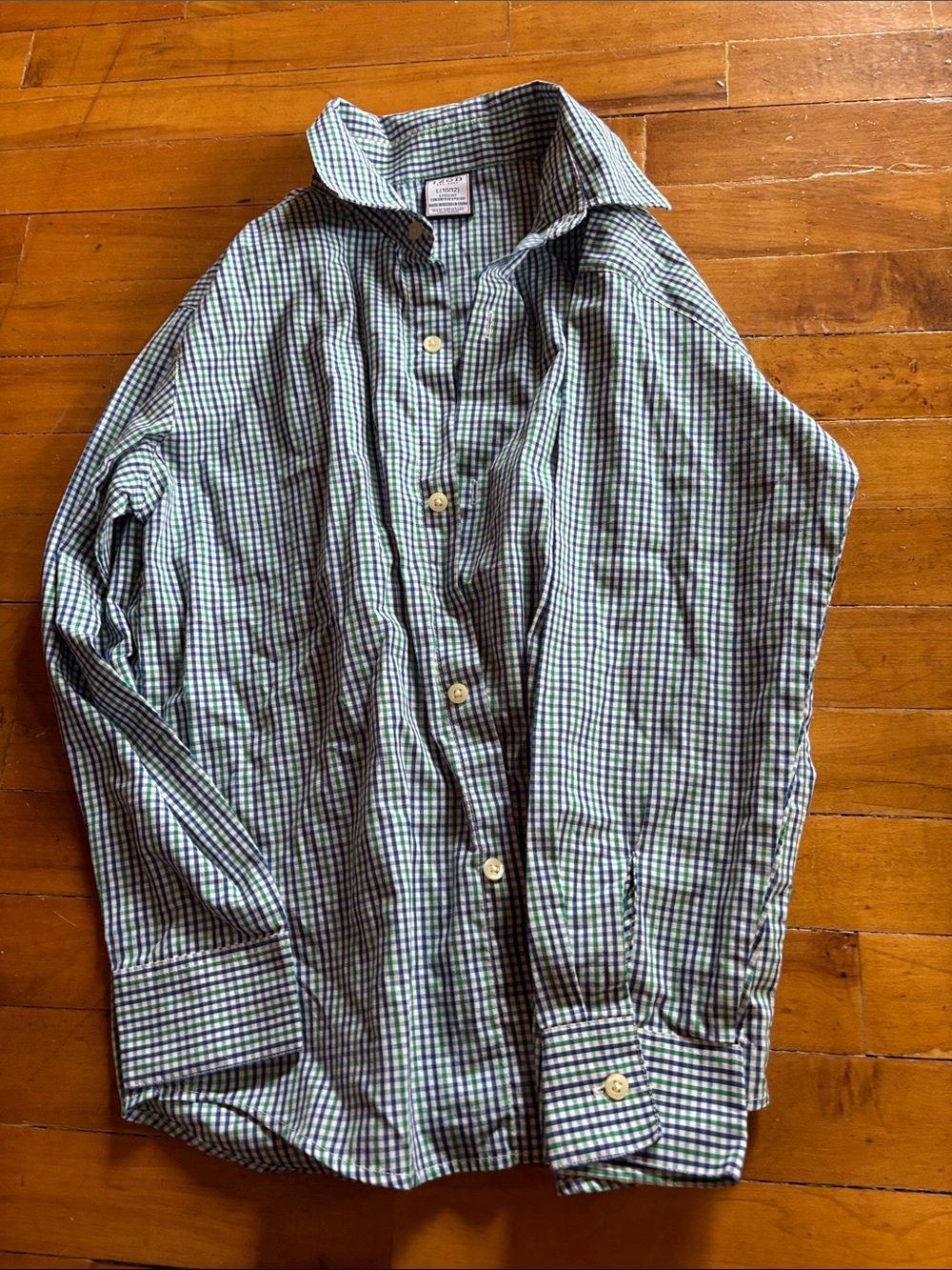 Izod Blue & Green Gingham Button-Down Shirt